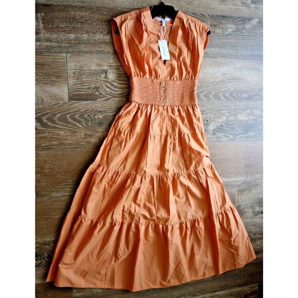 Derek Lam 10 Crosby Women's Sz 00 Peach Antara Cotton A-Line Midi Dress - Picture 1 of 13